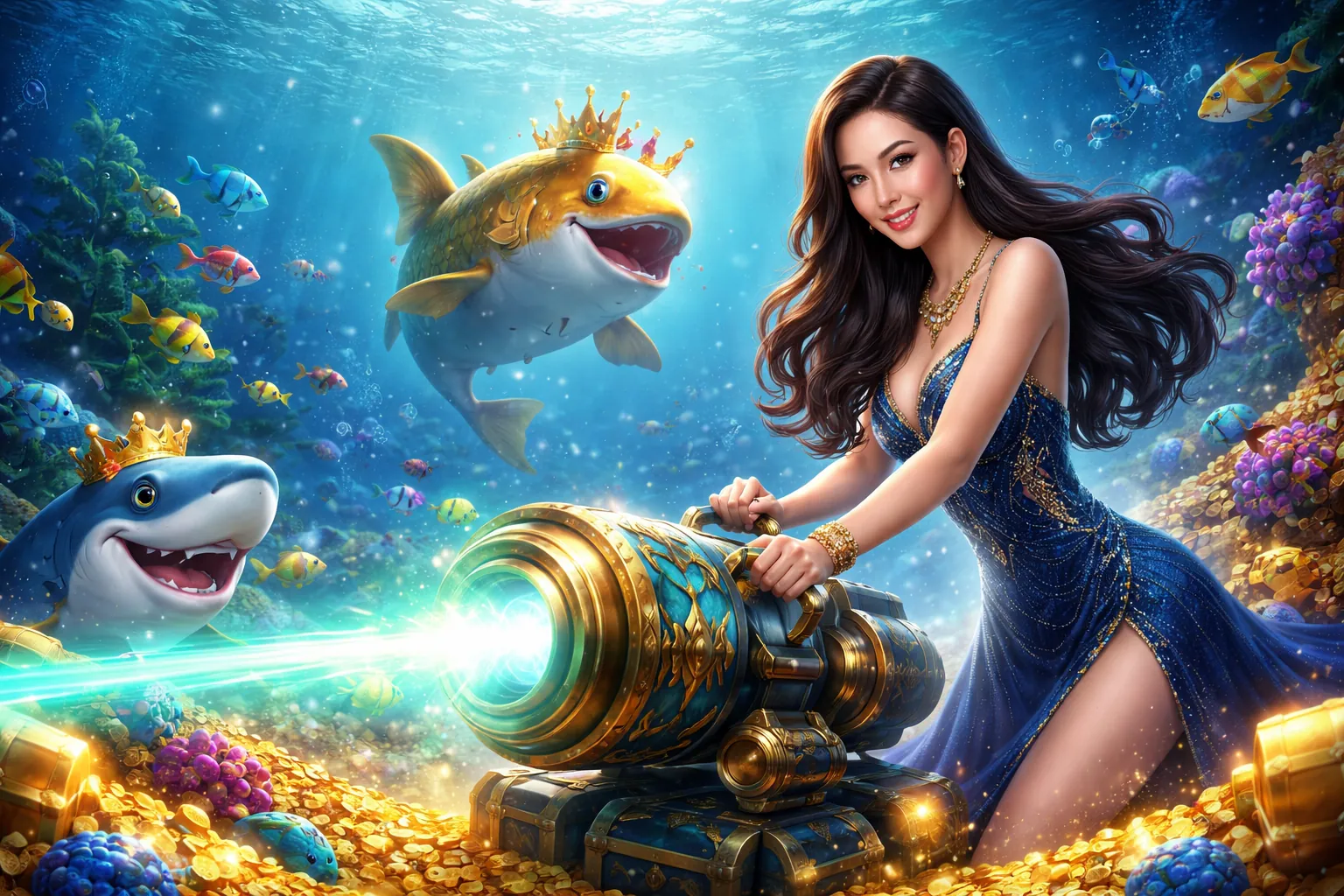 Hình ảnh chính game Bắn Cá Daga 88 với cá vàng và kho báu dưới đại dương